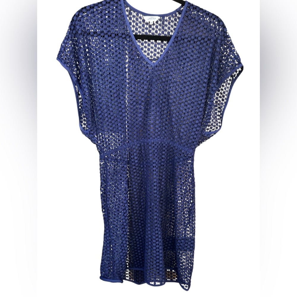 Navy Blue Crochet Net Swim Cover-Up Dress Made in Sheffield England
